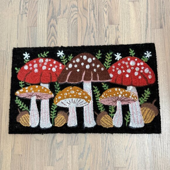 Funky Retro Vintage Polka Dot Mushroom 70's Y2K Coir Outdoor Welcome Mat Doormat - Picture 2 of 7